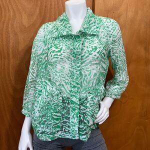 Chico's Women's Zebra Print Lightweight Sheer Mesh Jacket Neon Green Size 1